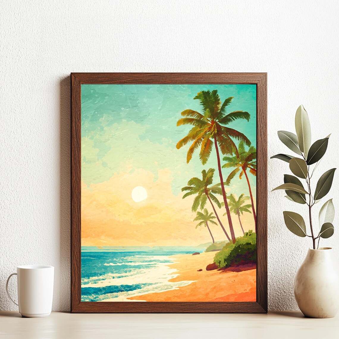 Tropical Beach Landscape Scenery Art Print Wall Deco Watercolor