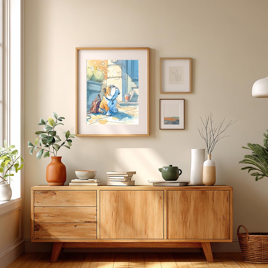 English Bulldog Watercolor Cafe Doorway Cute Dog Scene Poster - Image 5