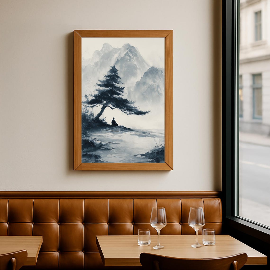 Zen Pine Tree Misty Lake Mountains Ink Wash Meditation Art Poster - Image 2