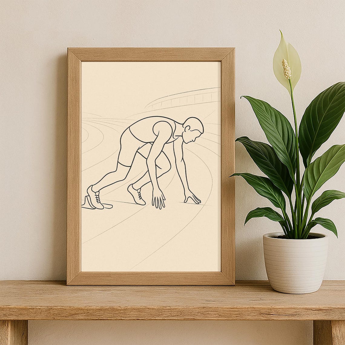 Minimalist Runner Line Art Sprinter Starting Blocks Track Poster - Image 3