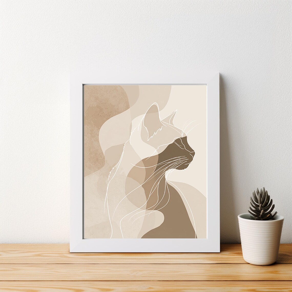 Minimalist Cat Line Art Neutral Beige Abstract Wall Decor Poster - Image 5