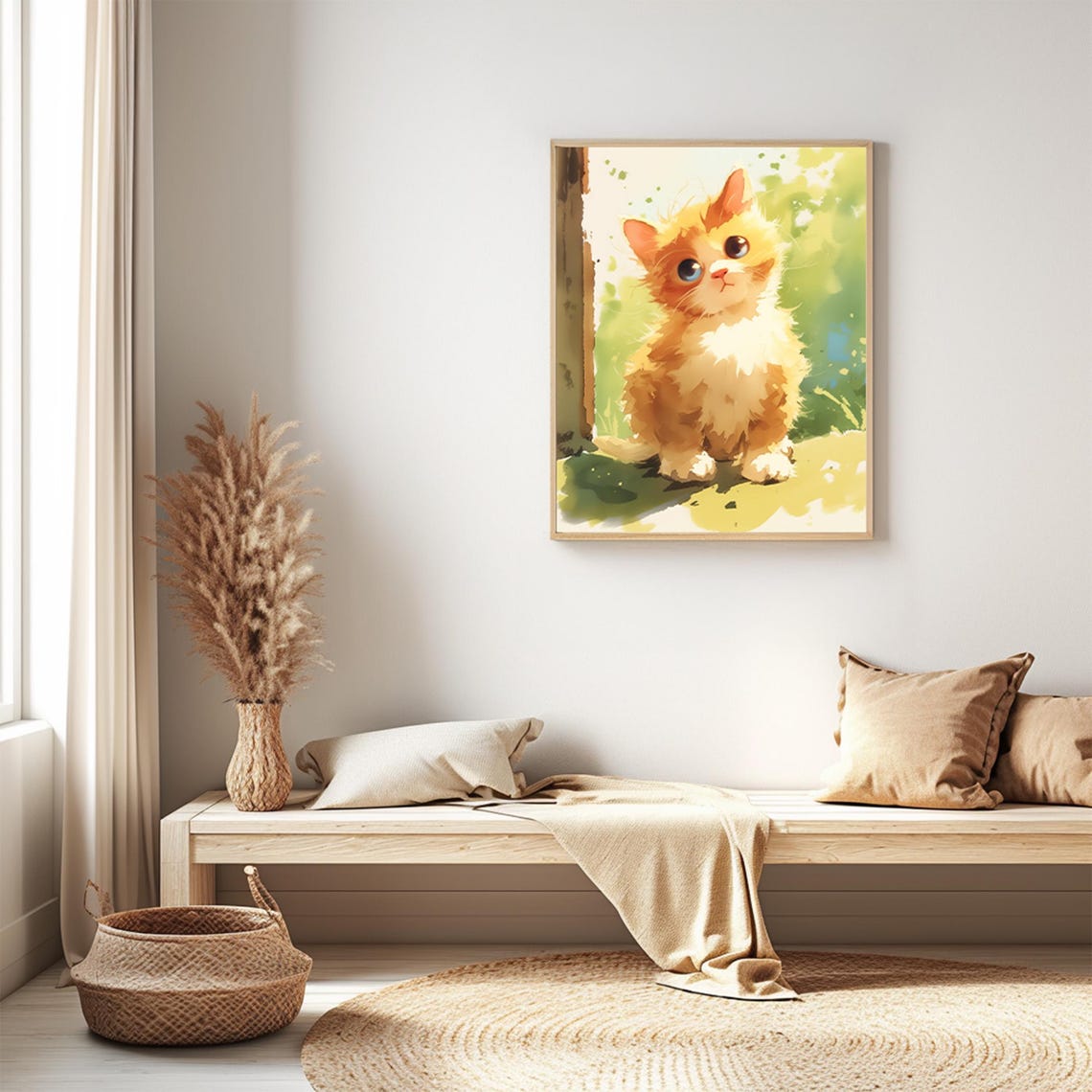 Cute Orange Kitten Watercolor Fluffy Cat Nursery Decor Poster - Image 2