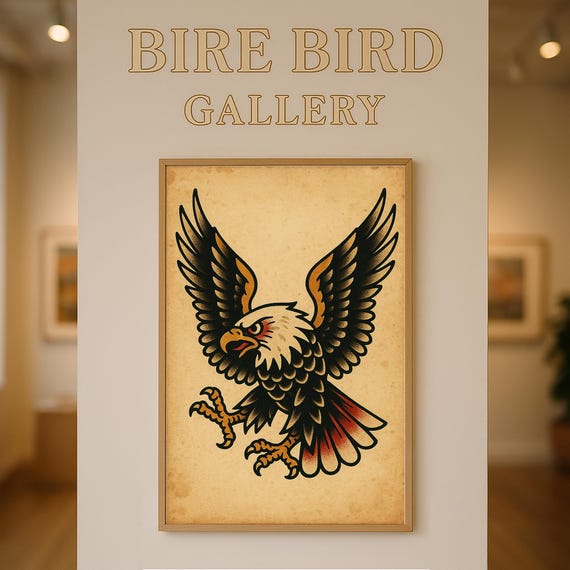 Vintage Traditional Eagle Tattoo Print Old School Bold Line Style Wall Art Retro Flash Poster For Lovers And Decor