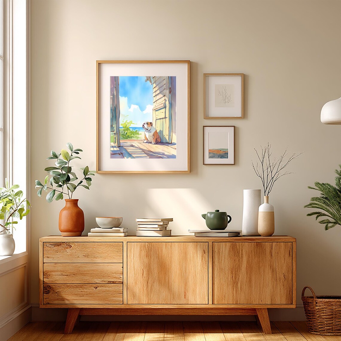 English Bulldog Watercolor Beach Doorway Seaside Scene Poster - Image 5