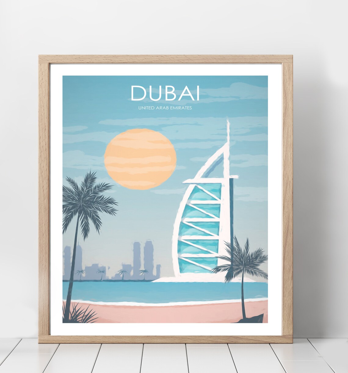 Retro Dubai Travel Poster, Saudi Arabia City View