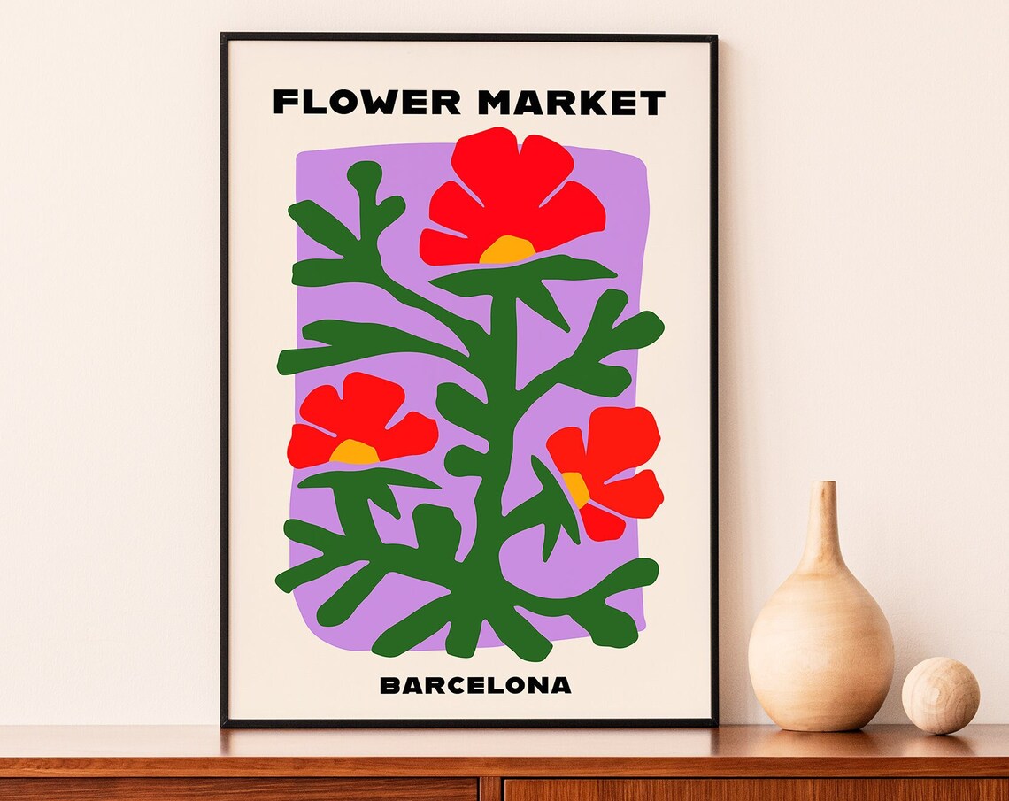 Flower Market Poster, Botanical Boho Decor