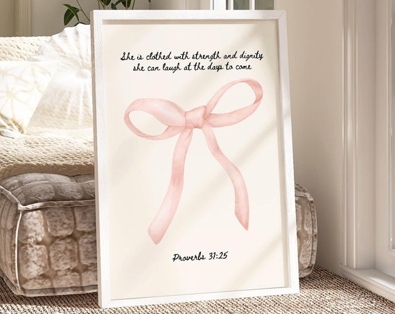 Christian Art Beige Wall Art Bow Wall Decor Girly Wall Art Dorm Art Print Catholic Home Decor Baby Nursery Wall Art Aesthetic Room Decor