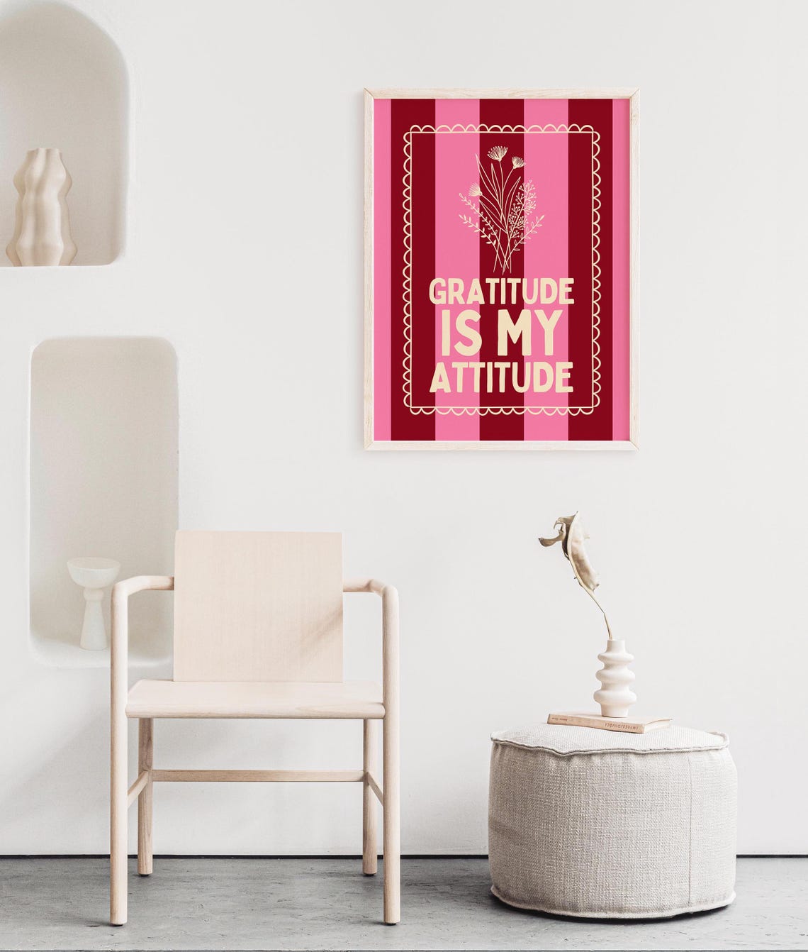 Gratitude Is My Attitude Pink Striped Floral Quote Wall Decor Poster - Image 3