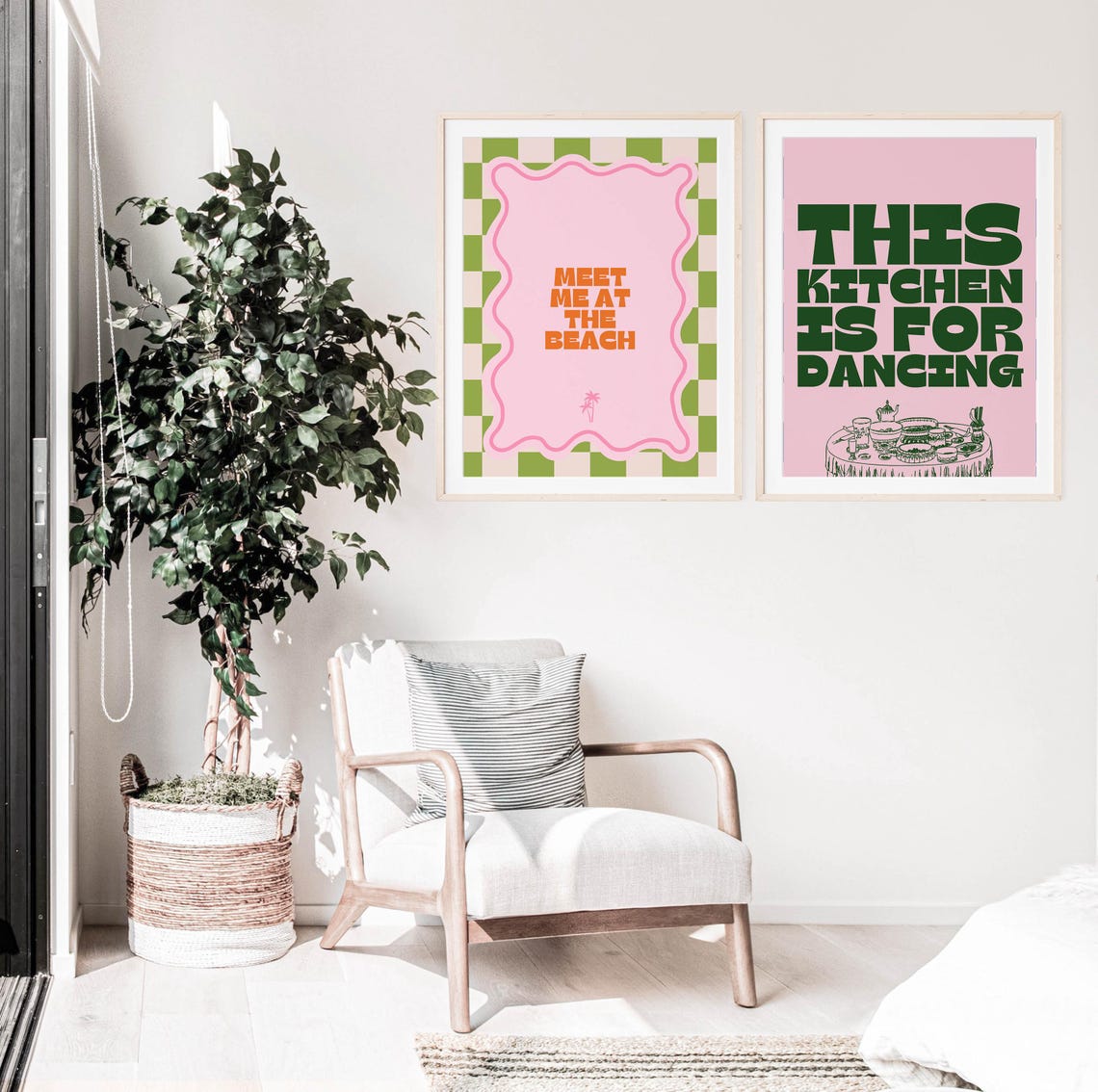 This Kitchen Is For Dancing Green Pink Retro Typography Poster - Image 3