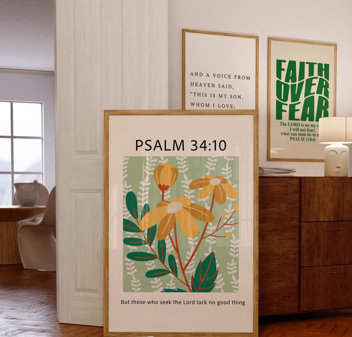 Psalm 3410 Print Christian Wall Art Psalm Bible Verse Faith Print Christian Poster Scripture Wall Art Wall Decor