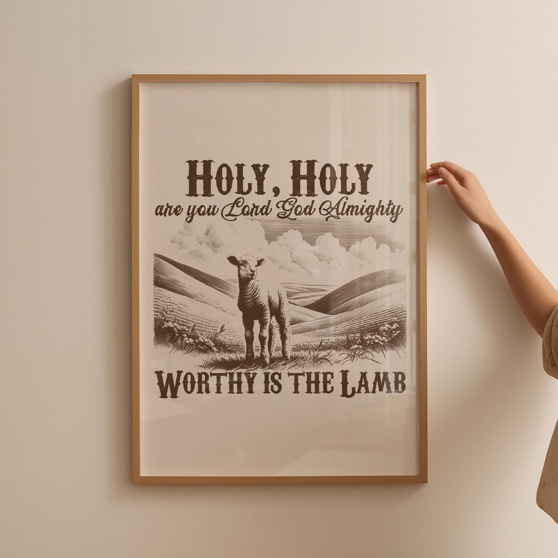 Holy Holy Worthy Is the Lamb Vintage Brown Lamb Christian Poster - Image 4
