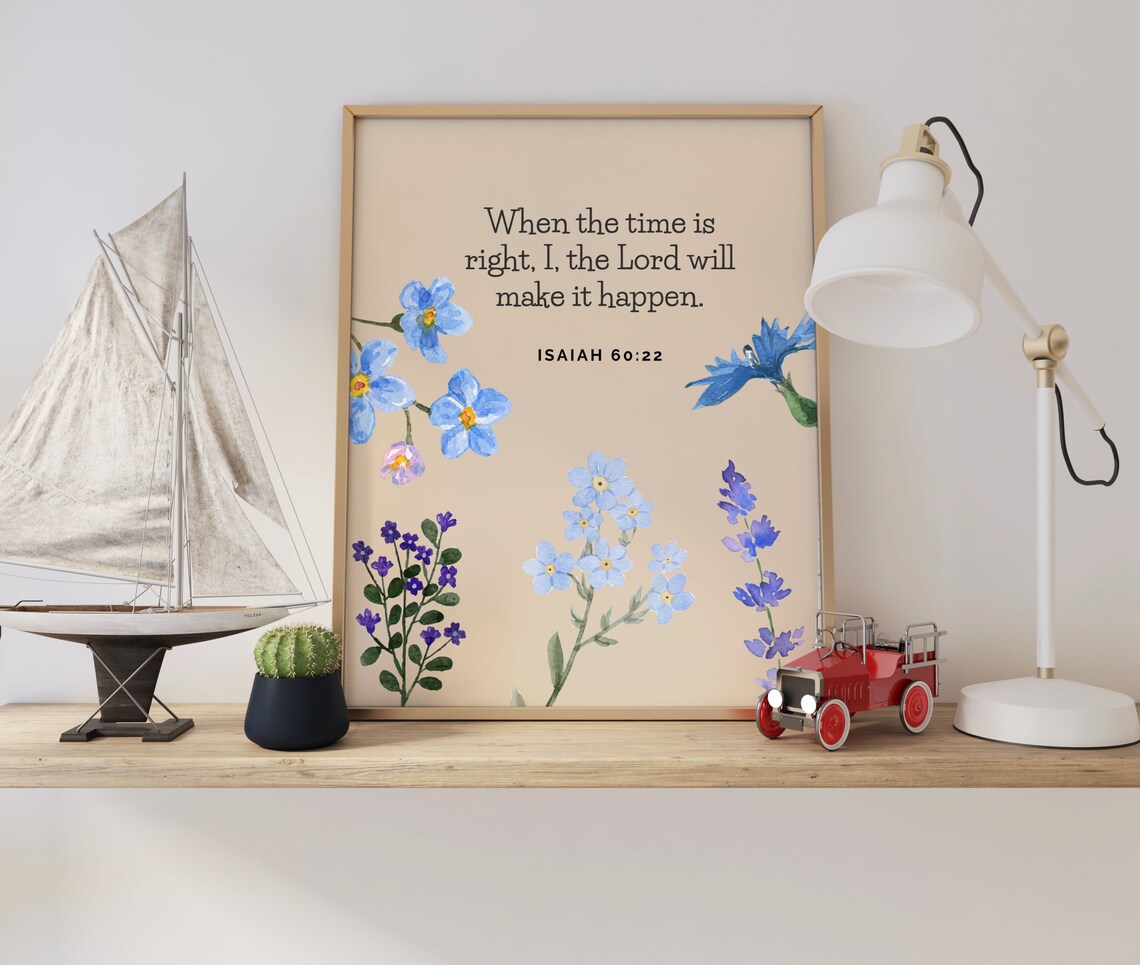 Blue Watercolor Wildflowers Isaiah 60 22 Scripture Verse Art Poster - Image 2