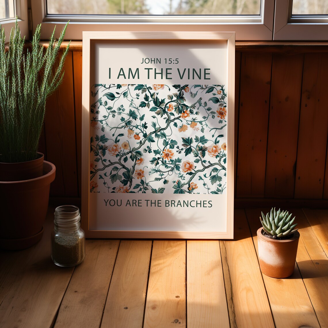 John 15:5 I Am The Vine You Are The Branches Floral Christian Scripture Poster - Image 3