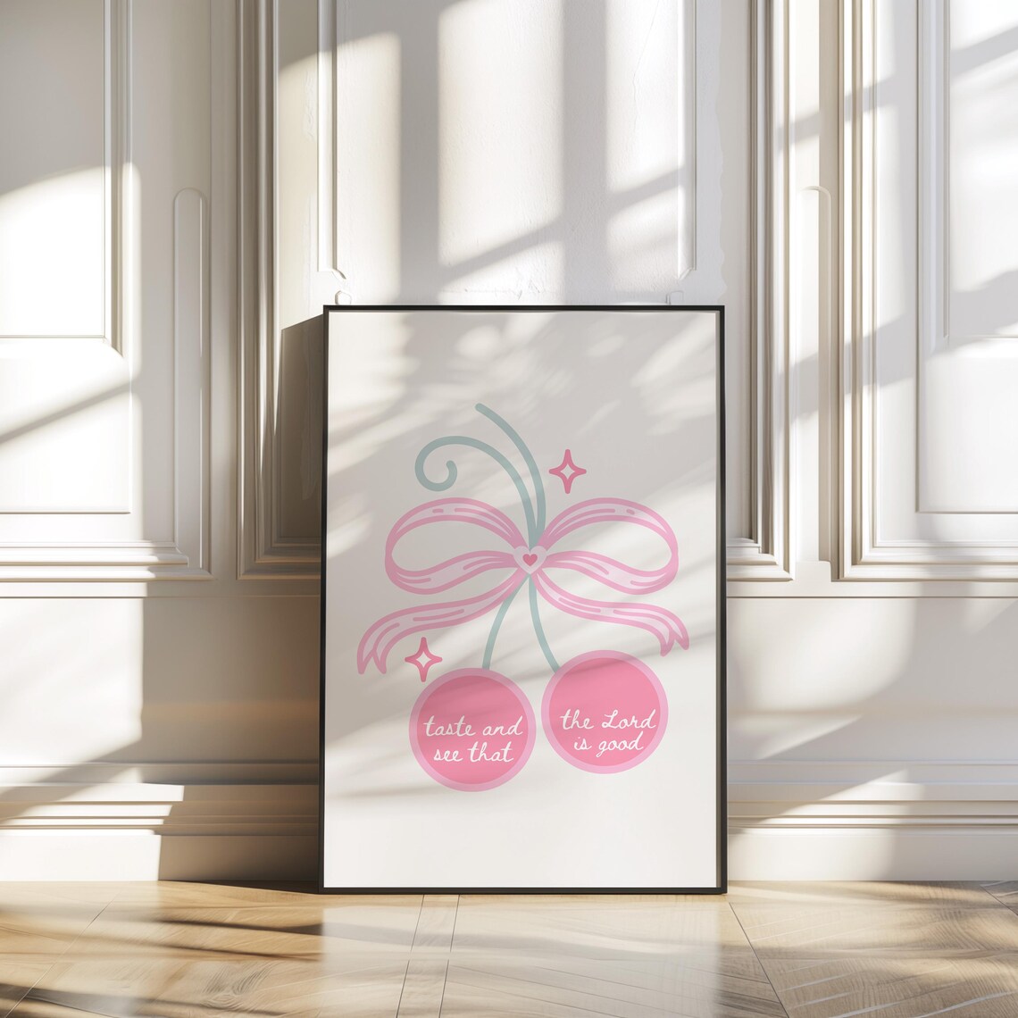 Taste And See That The Lord Is Good Pink Cherry Bow Christian Poster - Image 3