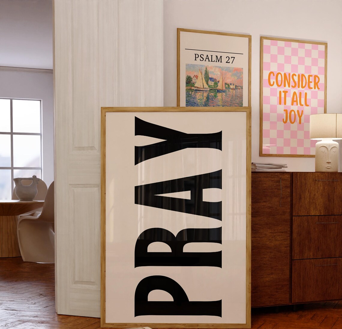 Pray Jesus Typography Poster, Retro Christian Decor