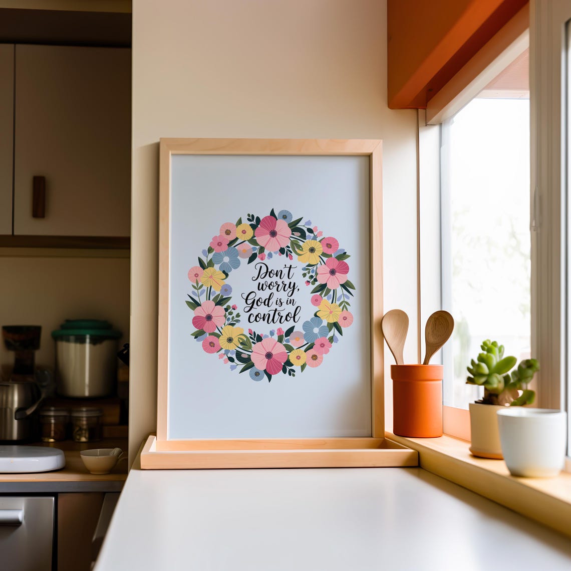 Retro Christian Wall Print Floral Christian Poster God Wall Decor Large Art Christian Gift Bible Verse - Image 2