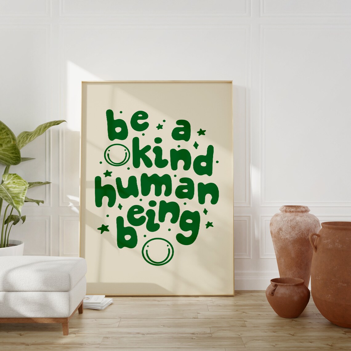 Be A Kind Human Being Green Retro Smiley Face Inspirational Poster - Image 5