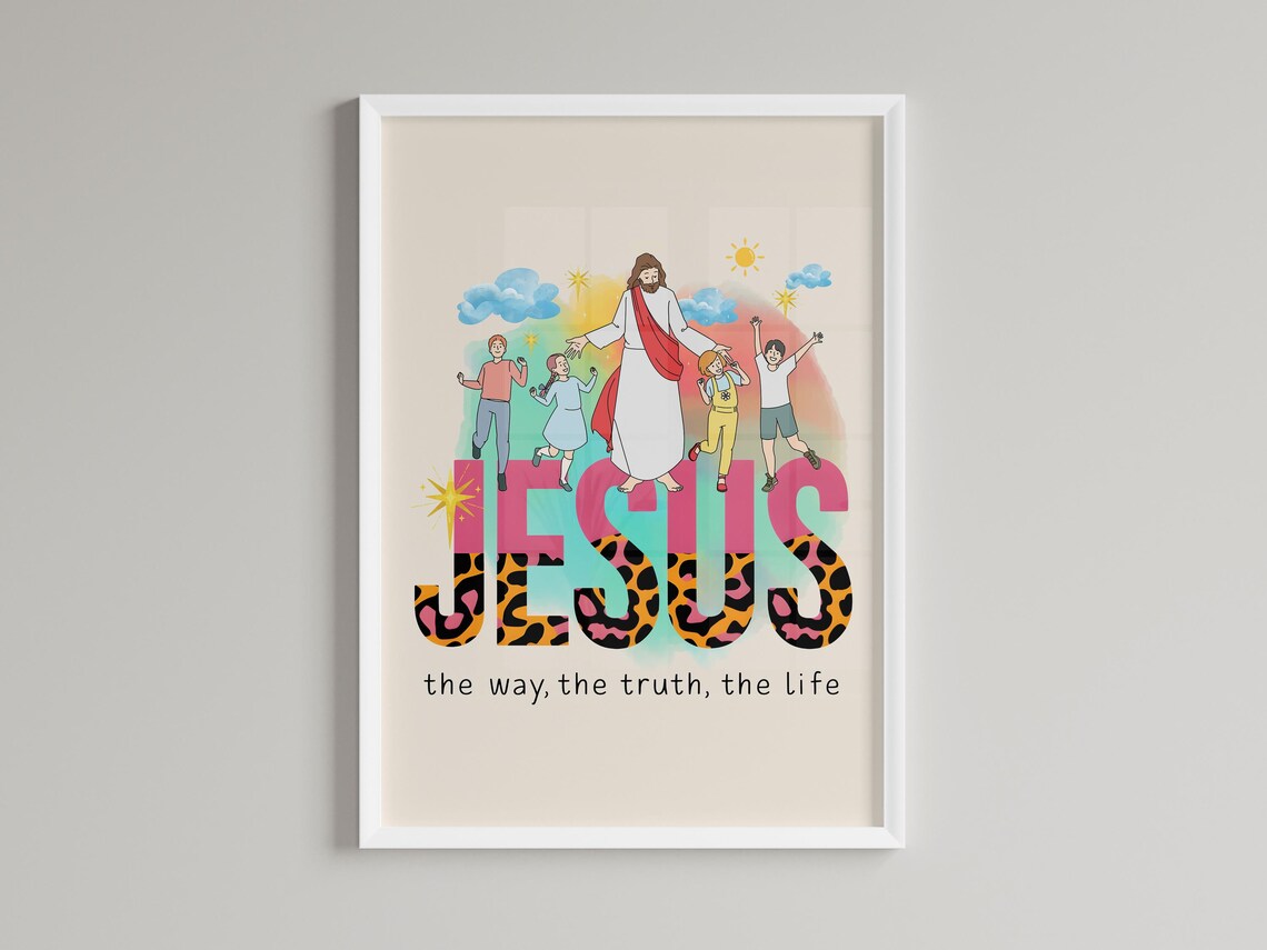 Jesus the Way the Truth the Life Colorful Kids Christian Poster - Image 2