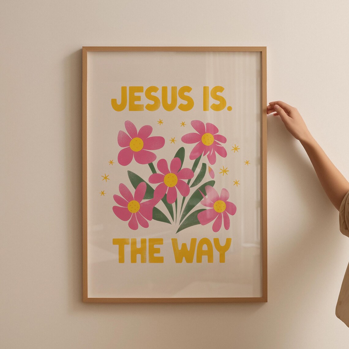 Jesus Is The Way Retro Pink Flower Bold Christian Faith Poster - Image 5