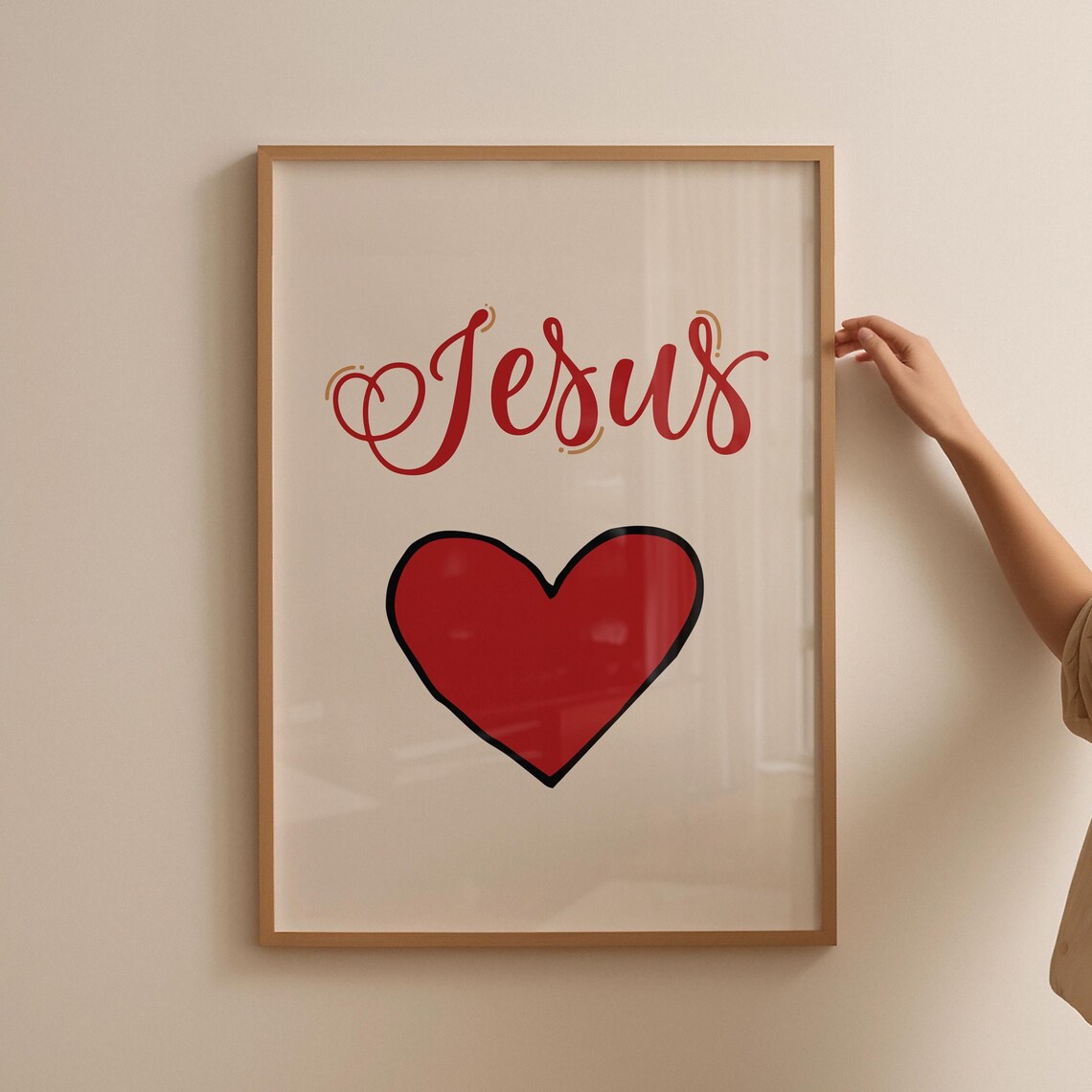Jesus Red Script With Red Heart Love Minimalist Christian Poster - Image 4