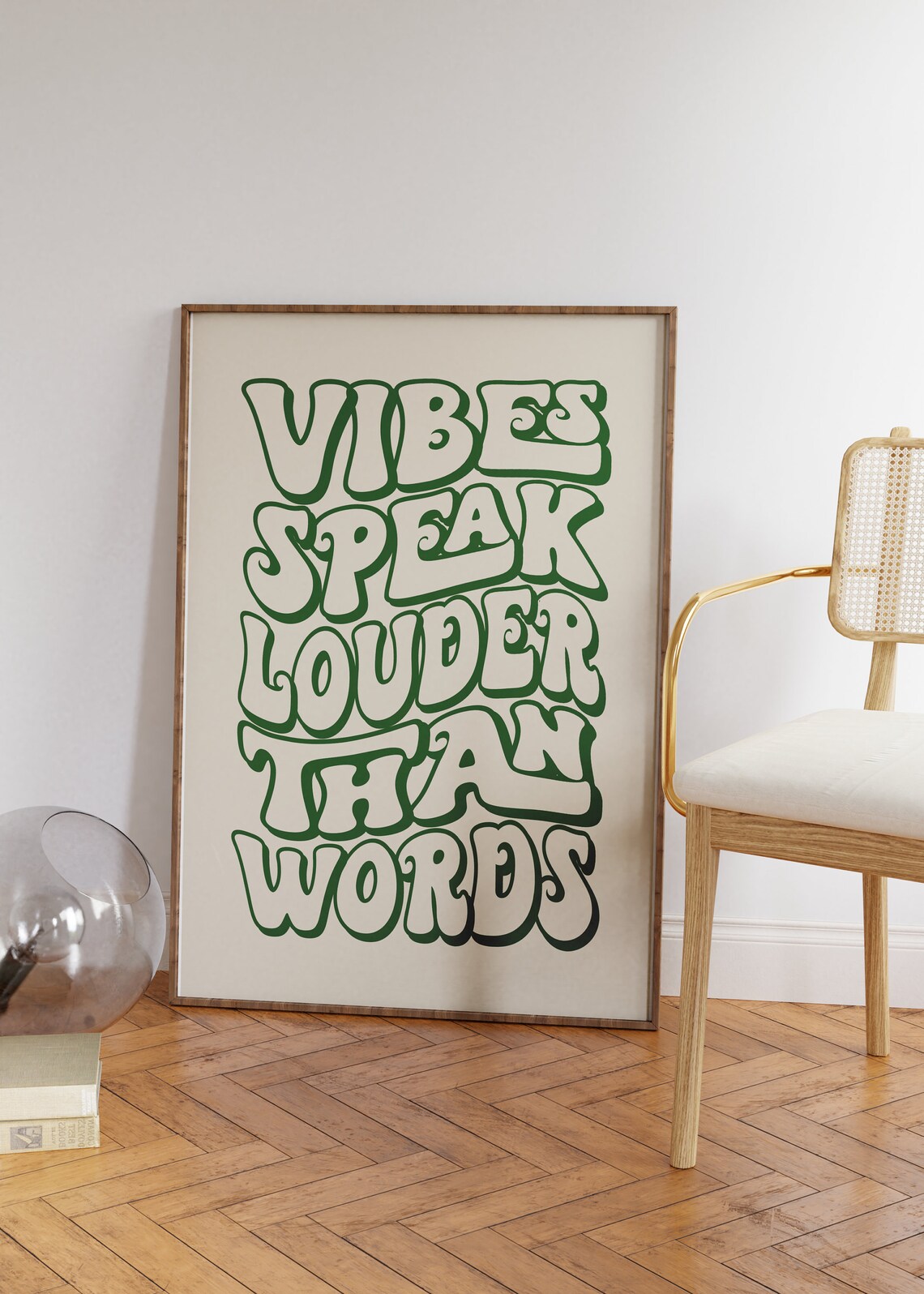 Vibes Speak Louder Than Words Retro Green Groovy Quote Wall Poster - Image 3