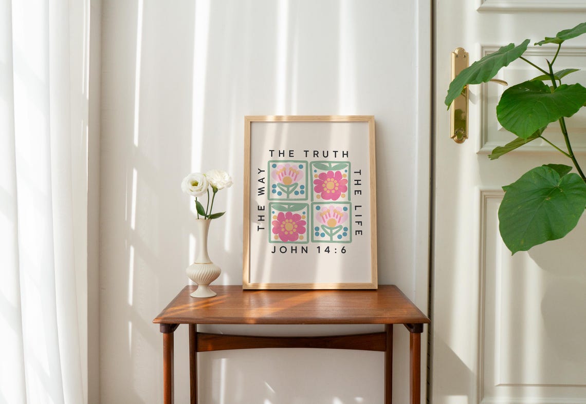 Christian Flower Boho Wall Art John Bible Verse Floral Scripture Art Christian Poster Religious Poster Wall Decor - Image 3