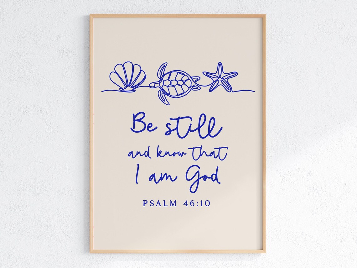 Navy Line Art Sea Turtle Be Still Psalm 46 10 Coastal Verse Poster - Image 3
