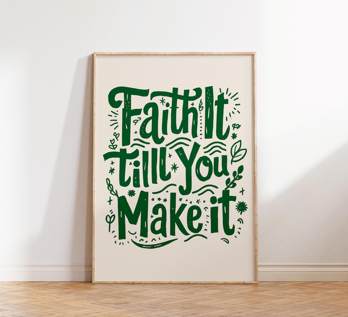 Faith It Till You Make It Green Retro Lettering Christian Poster - Image 3