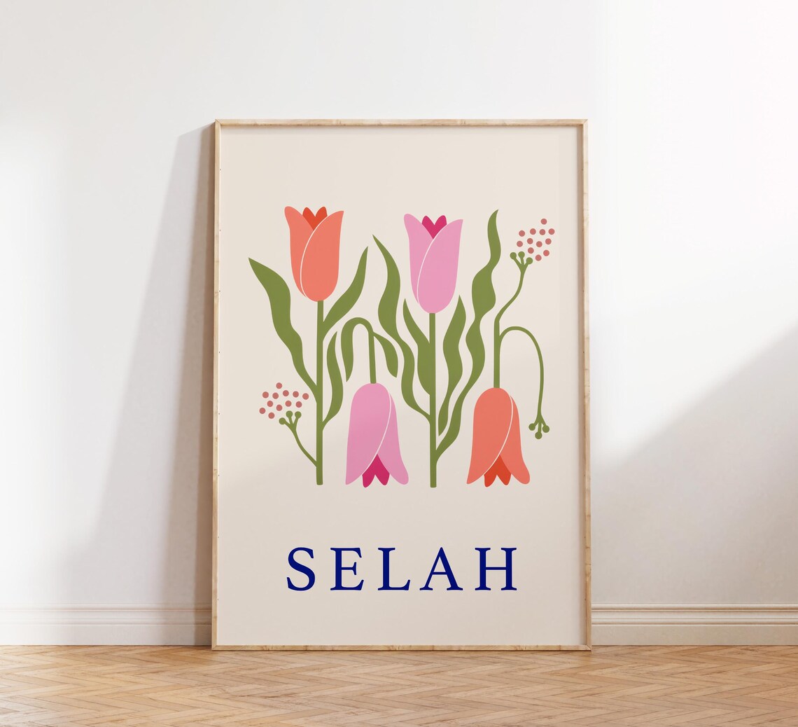 Selah Tulips Pastel Pink Floral Minimalist Christian Bible Poster - Image 2