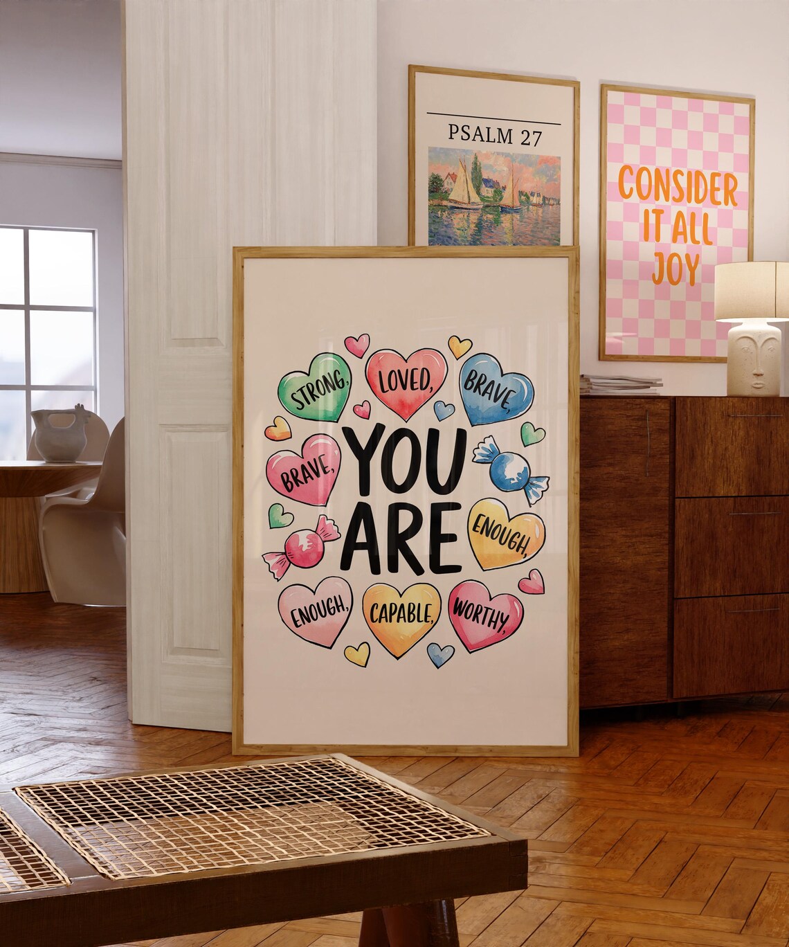 You Are Strong Loved Brave Enough Capable Worthy Hearts Poster - Image 3