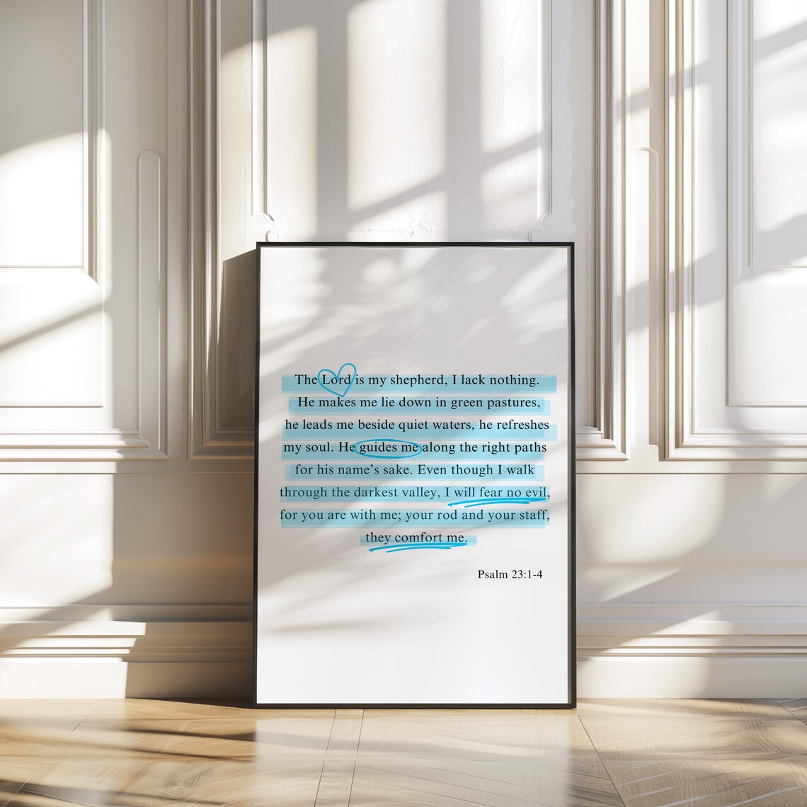 Psalm 23:1-4 The Lord Is My Shepherd Blue Highlighted Bible Poster - Image 3