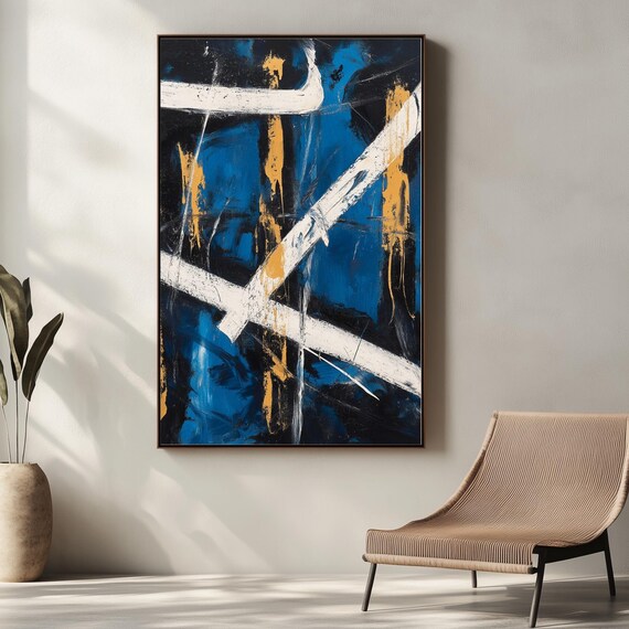 Abstract Geometric Art, Bold Blue White And Orange