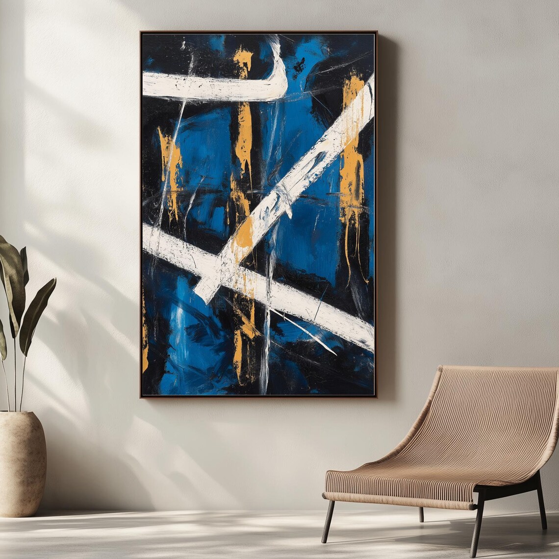 Abstract Geometric Art, Bold Blue White And Orange