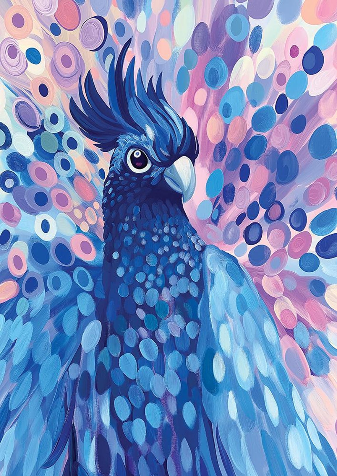 Blue Cockatoo Portrait Against Purple Bubble Pattern Art Poster - Image 3