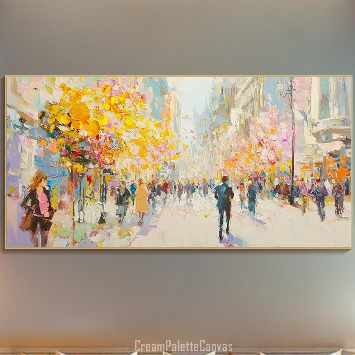 3d Framed London Street Scene Oil Painting Colorful Modern Textured Look Art Abstract Oil Painting Large Original Living Room Decor