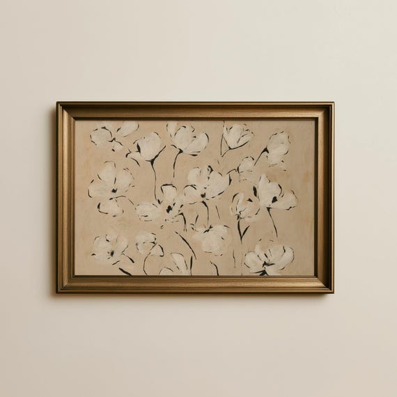Neutral Floral Print Minimalist Contemporary Flowers Art Digital Download