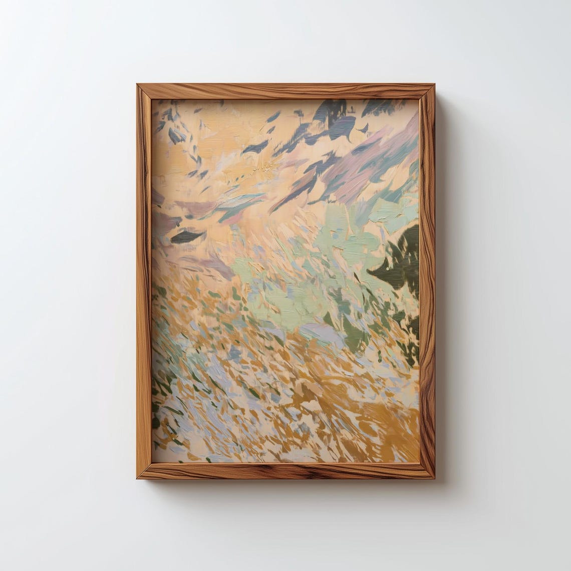Abstract Pastel Impasto Painting Warm Peach Sage and Lavender Print