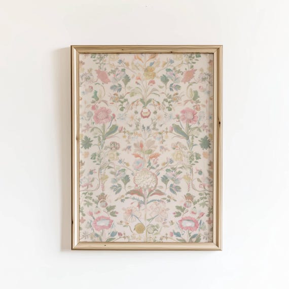 Vintage Textile Art Pastel Colors Tapestry Print Cottagecore Flower Wall Digital Download