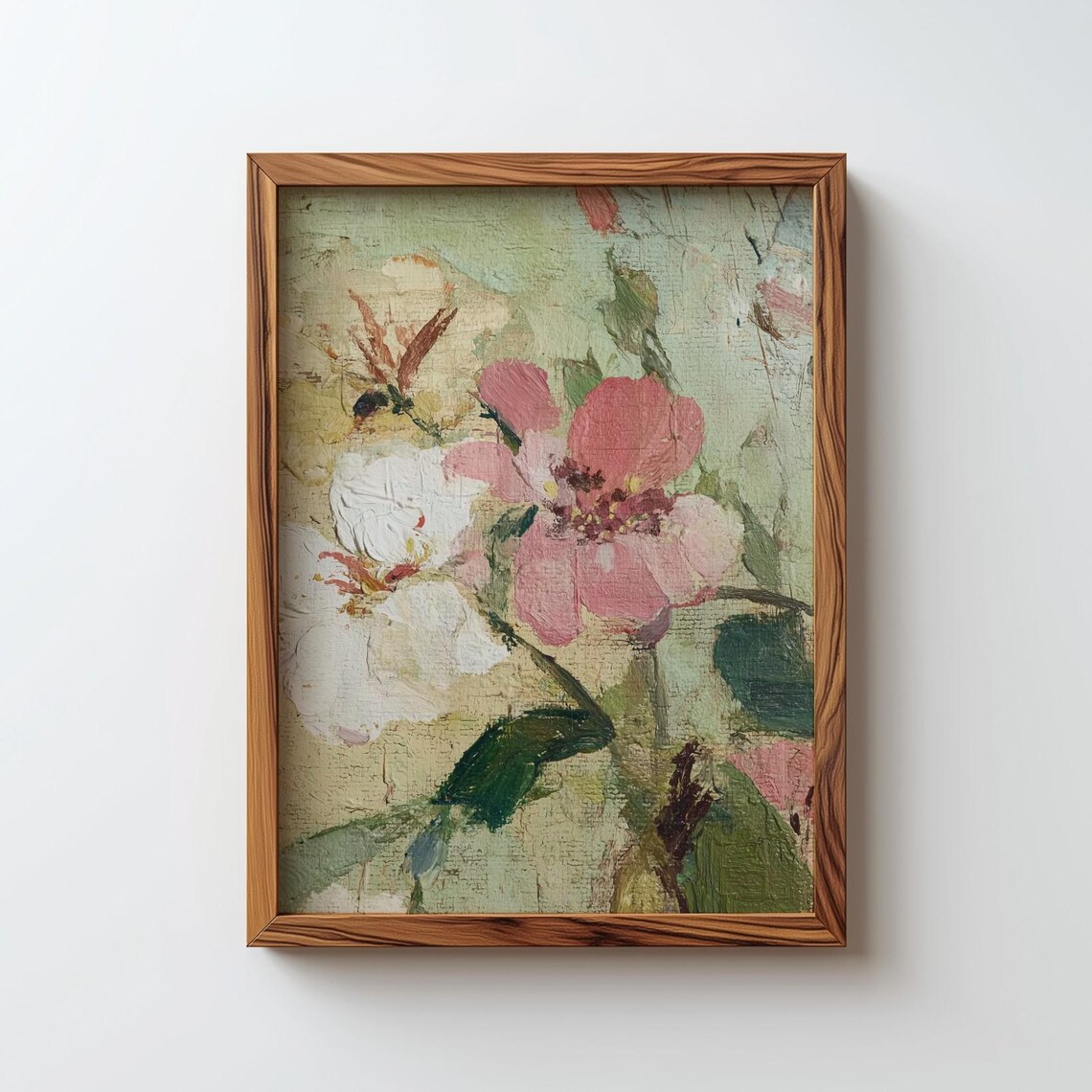 Pink White Floral Abstract Vintage Textured Blossoms Oil Painting Poster