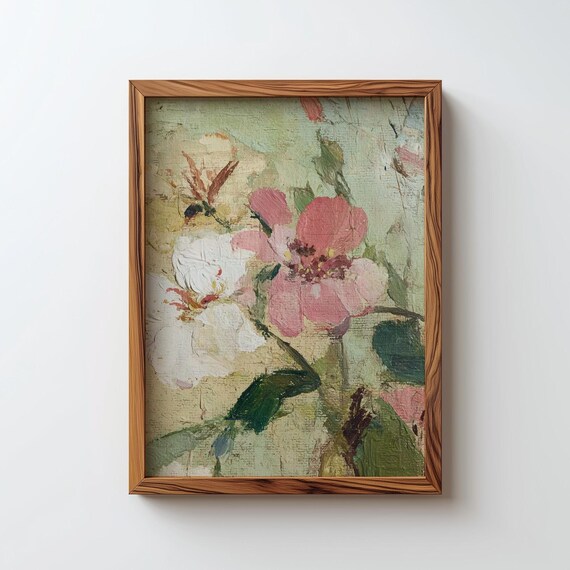 Pink White Floral Abstract Vintage Textured Blossoms Oil Painting Poster