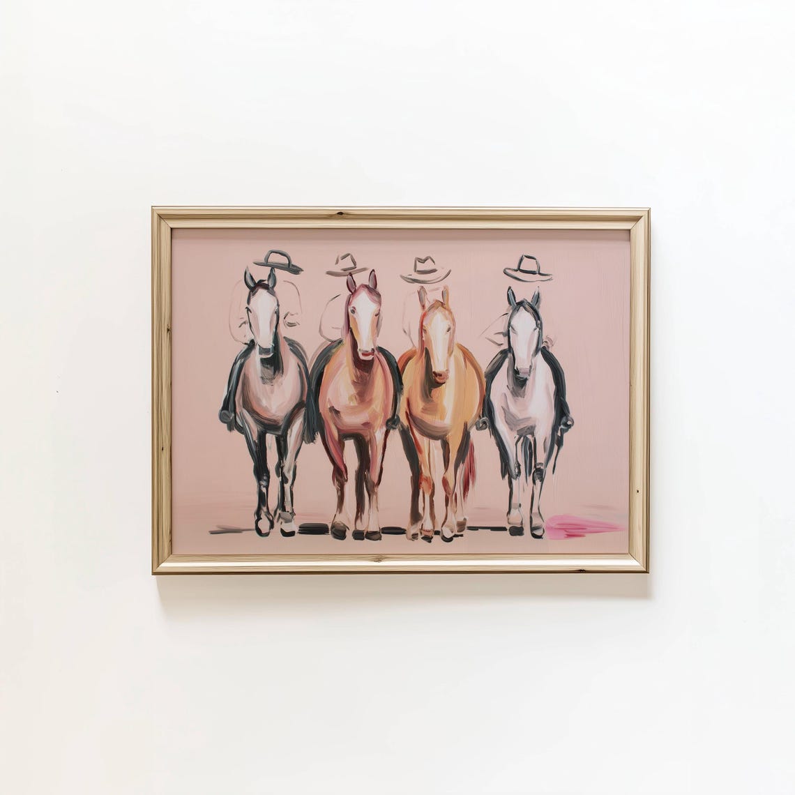 Four Horses Facing Forward Blush Pink Equestrian Western Poster