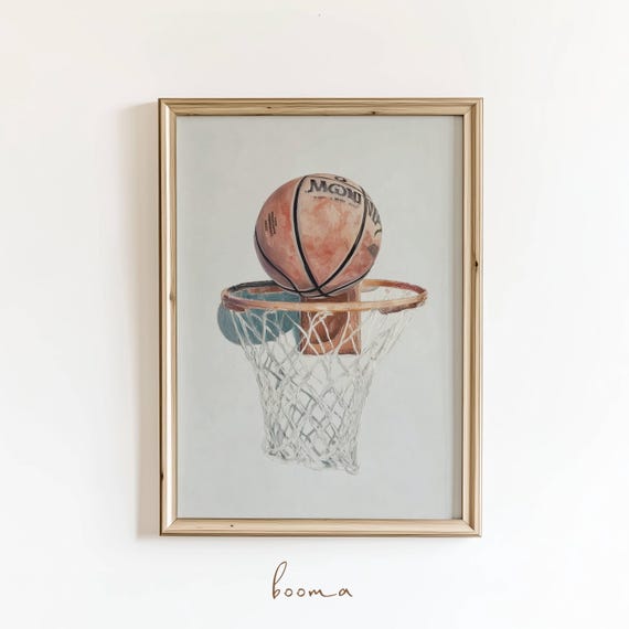 Basketball Print Vintage Illustration Trendy Sports Decor Boys Room Digital Download