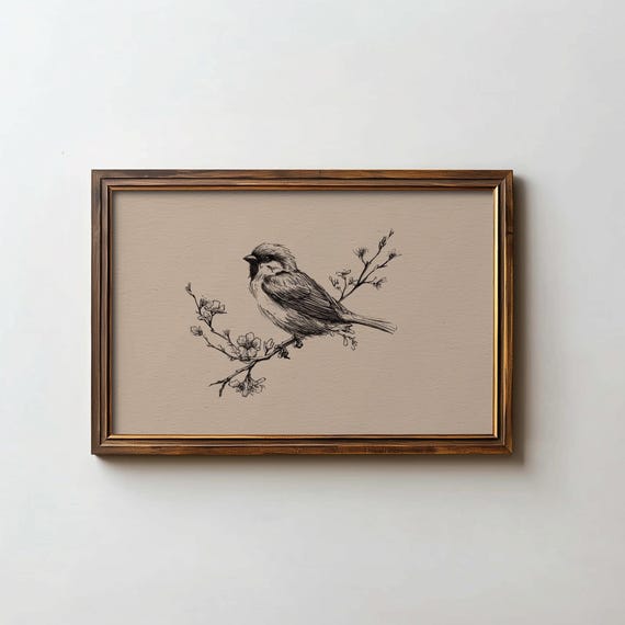 Neutral Bird Printable Wall Art Vintage Botanical Birds Print French Country Decor Above Bed Bedroom