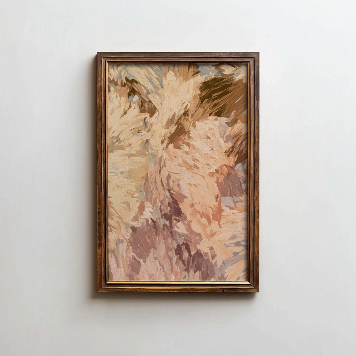 Warm Tan Feather Brushstrokes Abstract Cozy Neutral Art Poster