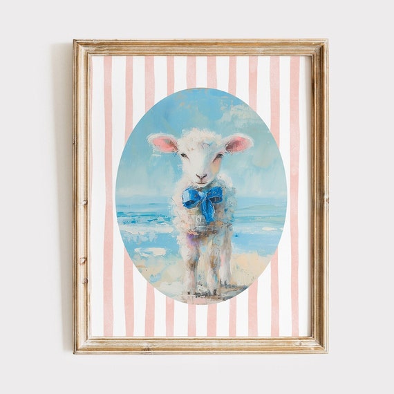 Lamb Coquette Print Coastal Nursery Wall Art