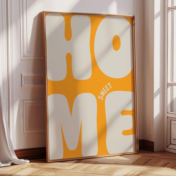 Home Sweet Art Print Orange And Grey Poster Daily Reminders Affirmation Bedroom Dorm Decor Apartment Living Room