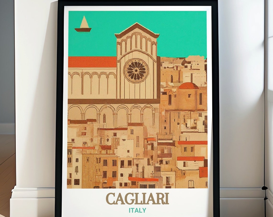Cagliari Castello District Cathedral Tower and Old Rooftops Poster