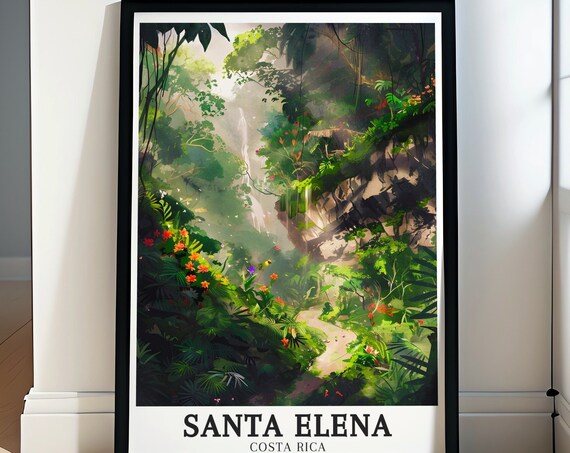 Santa Elena Cloud Forest Waterfall Misty Jungle Trail Travel Poster