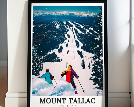 Mount Tallac California Skiers Snowy Slopes Winter Travel Poster