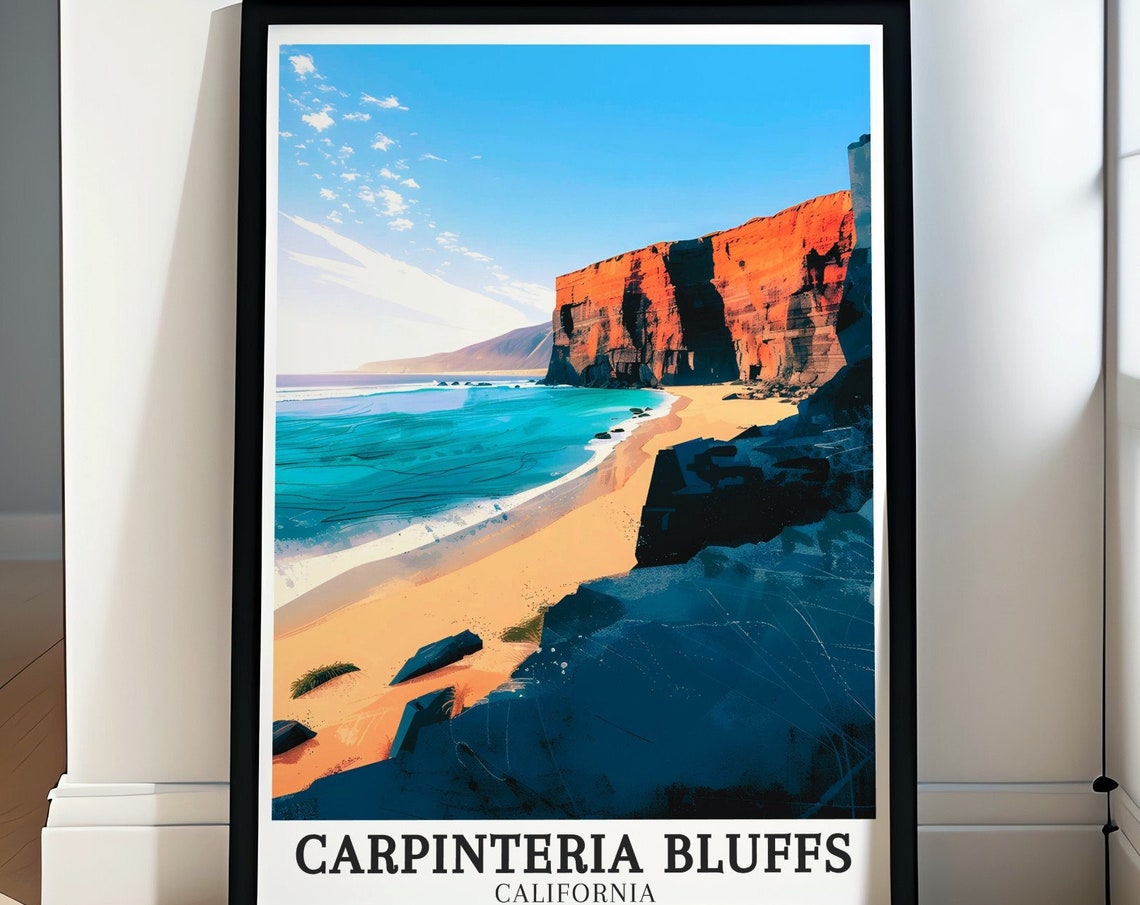 Carpinteria Bluffs California Sunlit Red Cliff Coastal Beach Poster